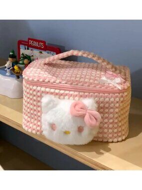 Hello Kitty Pink Checkered Makeup Bag – Cute Travel Cosmetic Organizer